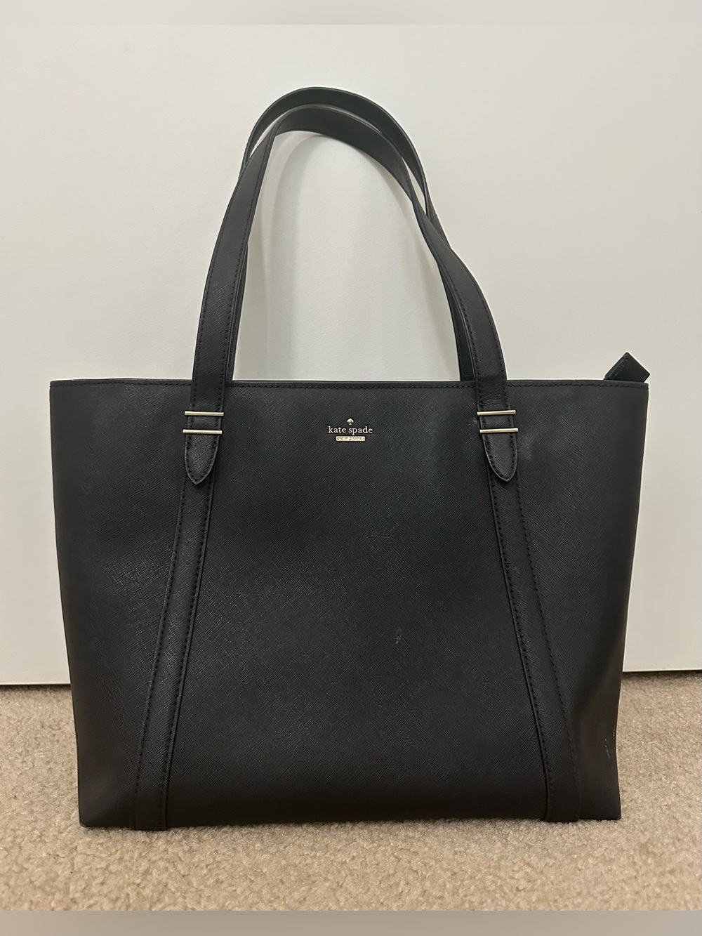 Kate sSpade Black Saffiano Leather Tote with Gold Logo